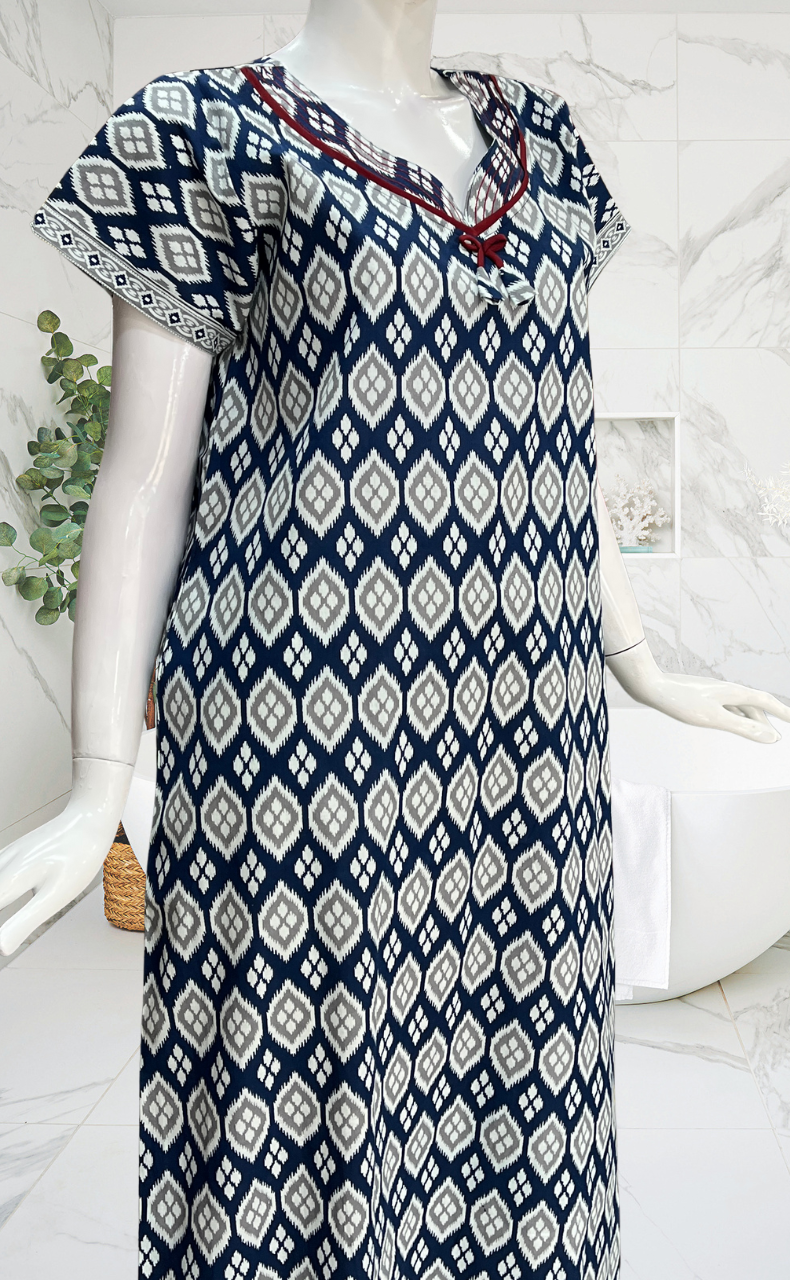 Blue Abstract Pure Cotton Nighty. Pure Durable Cotton | Laces and Frills