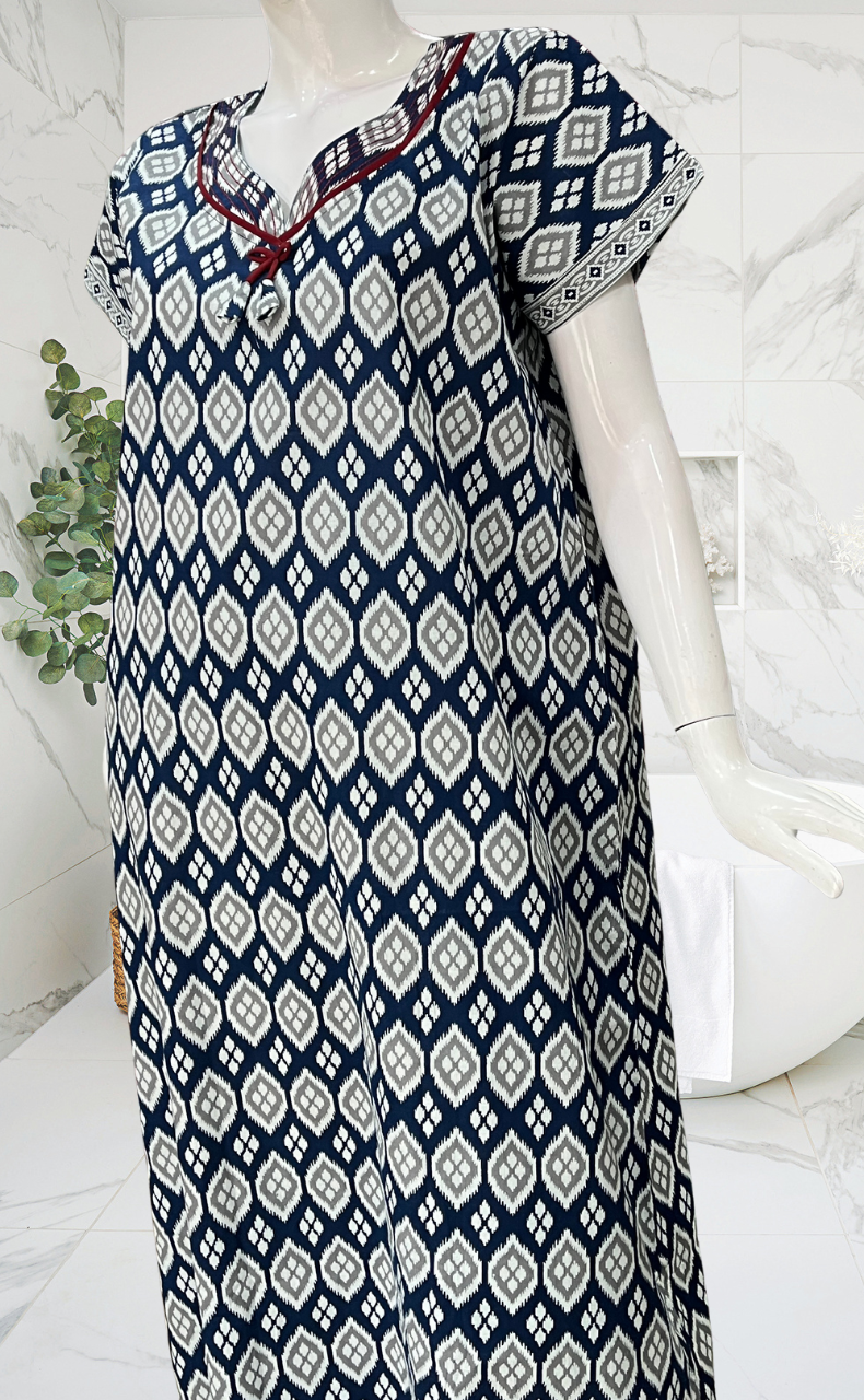 Blue Abstract Pure Cotton Nighty. Pure Durable Cotton | Laces and Frills