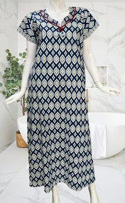 Blue Abstract Pure Cotton Nighty. Pure Durable Cotton | Laces and Frills