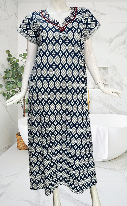 Blue Abstract Pure Cotton Nighty. Pure Durable Cotton | Laces and Frills