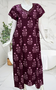 Beetroot Pink Floral Pure Cotton Nighty. Pure Durable Cotton | Laces and Frills