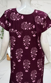 Beetroot Pink Floral Pure Cotton Nighty. Pure Durable Cotton | Laces and Frills