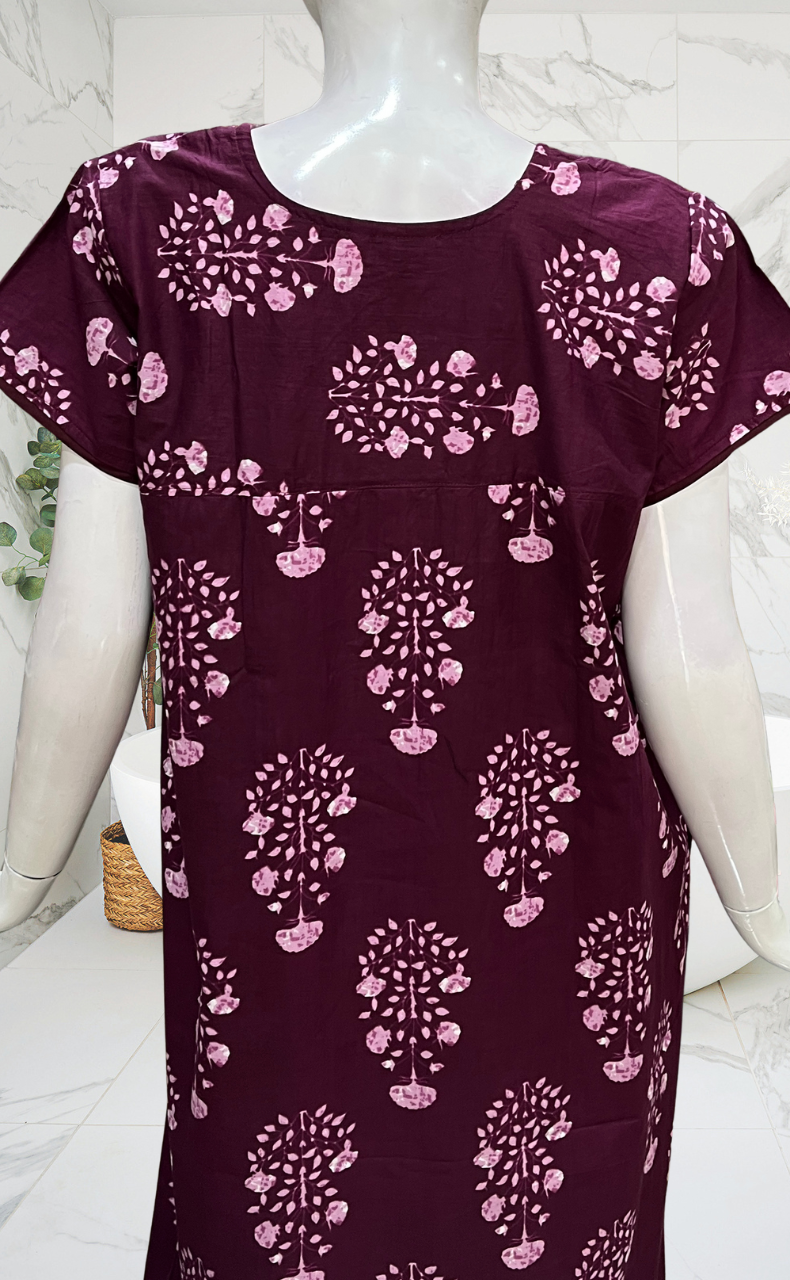 Beetroot Pink Floral Pure Cotton Nighty. Pure Durable Cotton | Laces and Frills