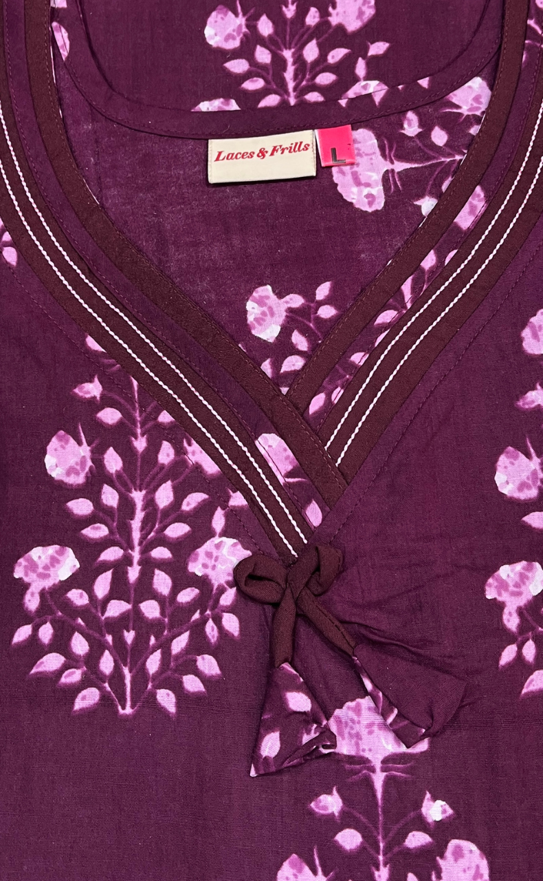 Beetroot Pink Floral Pure Cotton Nighty. Pure Durable Cotton | Laces and Frills
