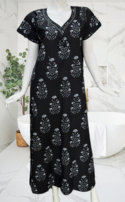 Black Floral Pure Cotton Nighty. Pure Durable Cotton | Laces and Frills