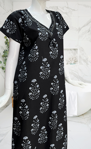 Black Floral Pure Cotton Nighty. Pure Durable Cotton | Laces and Frills
