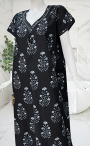Black Floral Pure Cotton Nighty. Pure Durable Cotton | Laces and Frills