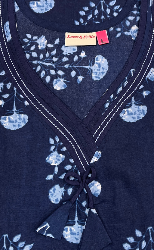 
Navy Blue Floral Pure Cotton Nighty. Pure Durable Cotton | Laces and Frills
