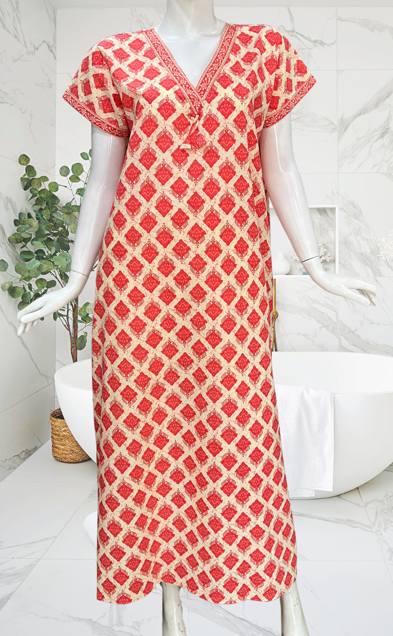 Peach Abstract Pure Cotton Nighty. Pure Durable Cotton | Laces and Frills