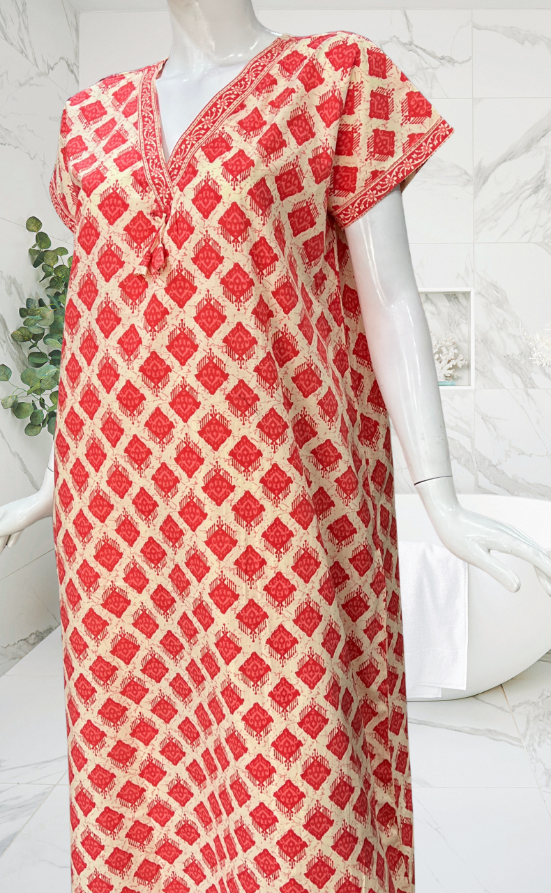 Peach Abstract Pure Cotton Nighty. Pure Durable Cotton | Laces and Frills