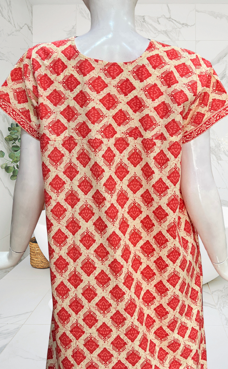 Peach Abstract Pure Cotton Nighty. Pure Durable Cotton | Laces and Frills