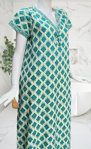 Sea Green Abstract Pure Cotton Nighty. Pure Durable Cotton | Laces and Frills
