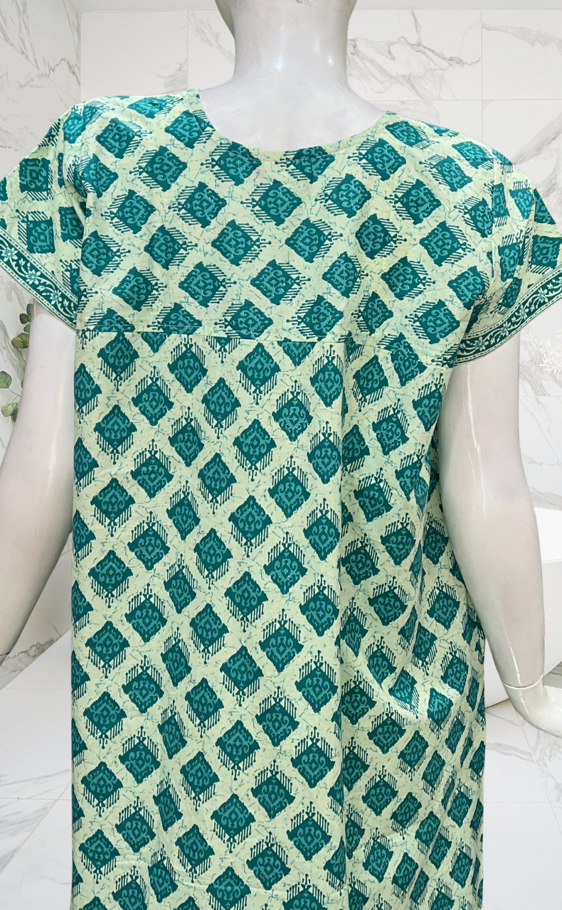 Sea Green Abstract Pure Cotton Nighty. Pure Durable Cotton | Laces and Frills
