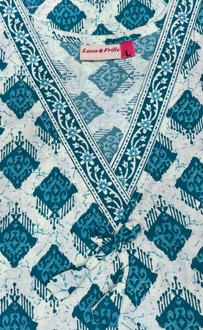 Sea Green Abstract Pure Cotton Nighty. Pure Durable Cotton | Laces and Frills