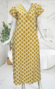 Mustard Abstract Pure Cotton Nighty. Pure Durable Cotton | Laces and Frills