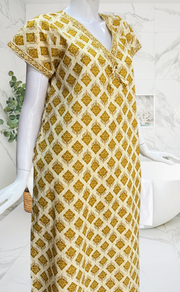 Mustard Abstract Pure Cotton Nighty. Pure Durable Cotton | Laces and Frills