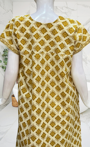 Mustard Abstract Pure Cotton Nighty. Pure Durable Cotton | Laces and Frills