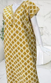 Mustard Abstract Pure Cotton Nighty. Pure Durable Cotton | Laces and Frills