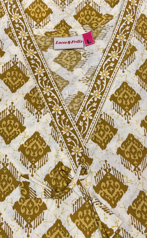 Mustard Abstract Pure Cotton Nighty. Pure Durable Cotton | Laces and Frills