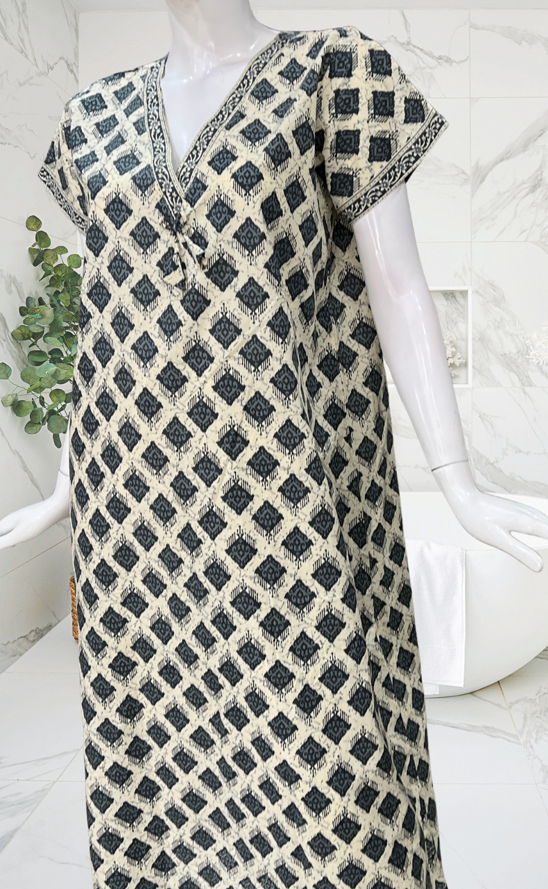 Grey Abstract Pure Cotton Nighty. Pure Durable Cotton | Laces and Frills