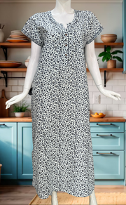 White/Blue Tiny Flora Pure Cotton Nighty. Pure Durable Cotton | Laces and Frills