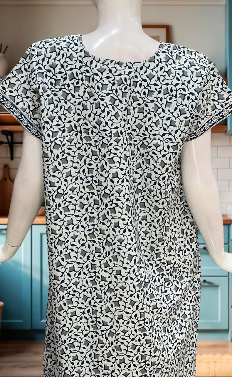 White/Blue Tiny Flora Pure Cotton Nighty. Pure Durable Cotton | Laces and Frills