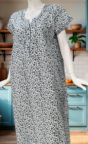 White/Blue Tiny Flora Pure Cotton Nighty. Pure Durable Cotton | Laces and Frills