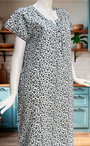 White/Blue Tiny Flora Pure Cotton Nighty. Pure Durable Cotton | Laces and Frills