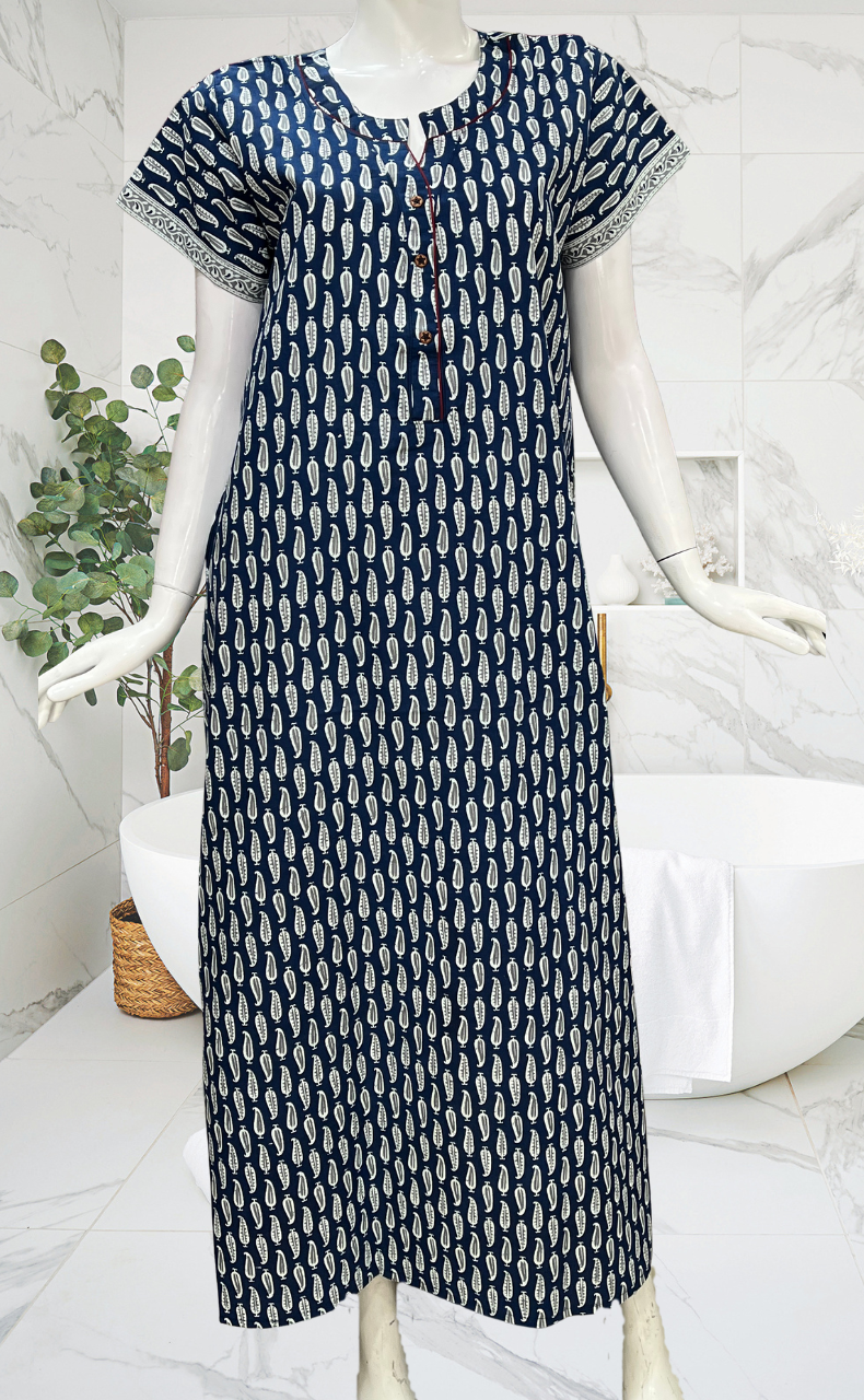 Blue Paisley Print Pure Cotton Nighty. Pure Durable Cotton | Laces and Frills - Laces and Frills