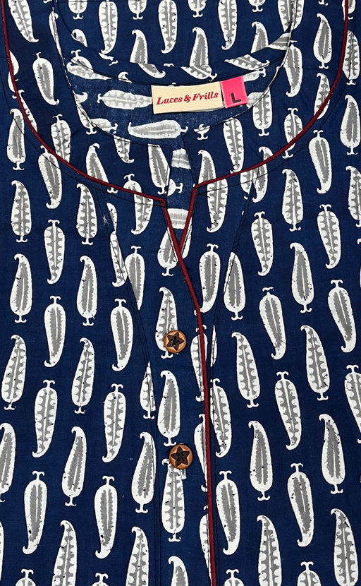 Blue Paisley Print Pure Cotton Nighty. Pure Durable Cotton | Laces and Frills - Laces and Frills