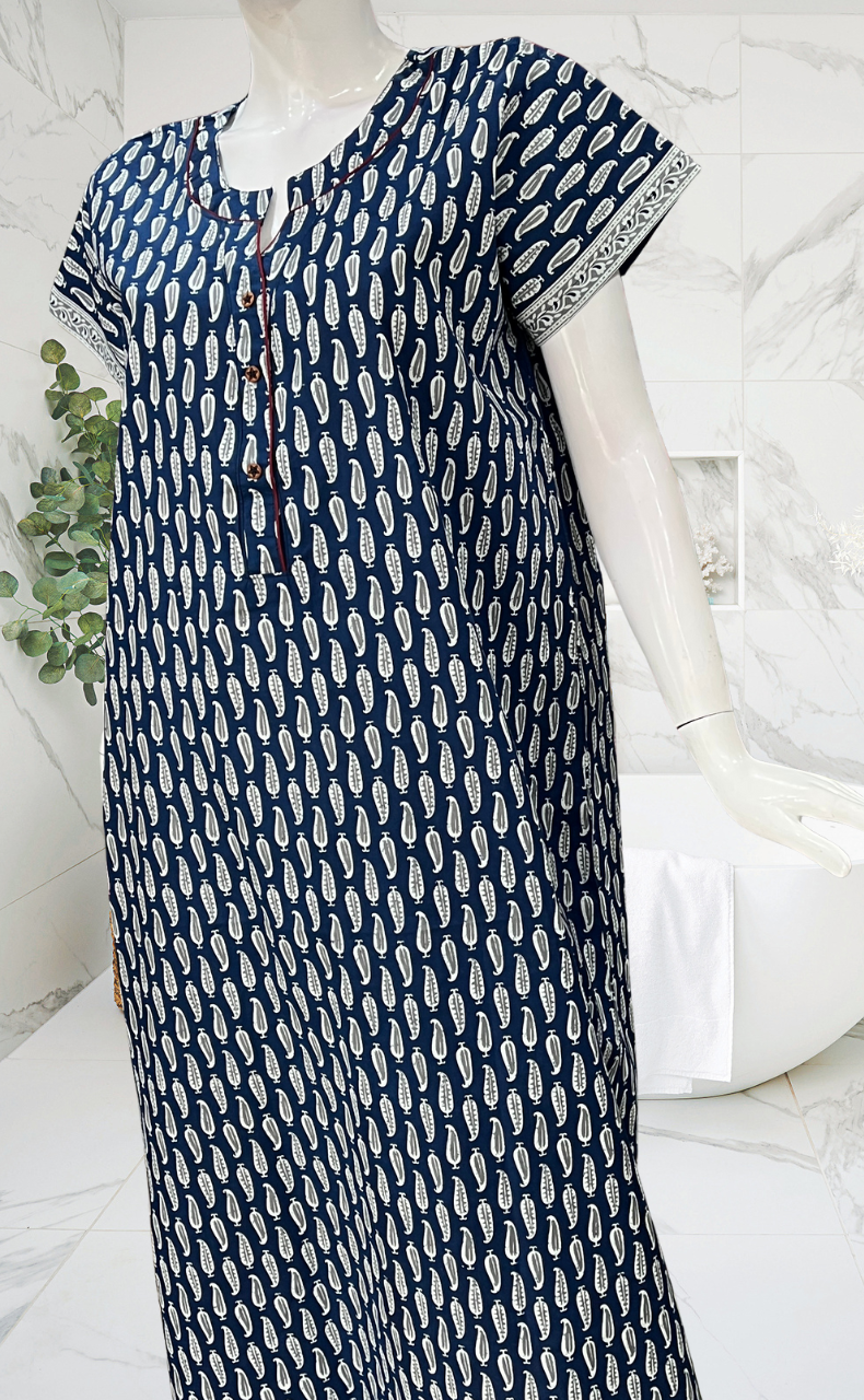 Blue Paisley Print Pure Cotton Nighty. Pure Durable Cotton | Laces and Frills - Laces and Frills