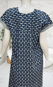 Blue Paisley Print Pure Cotton Nighty. Pure Durable Cotton | Laces and Frills - Laces and Frills