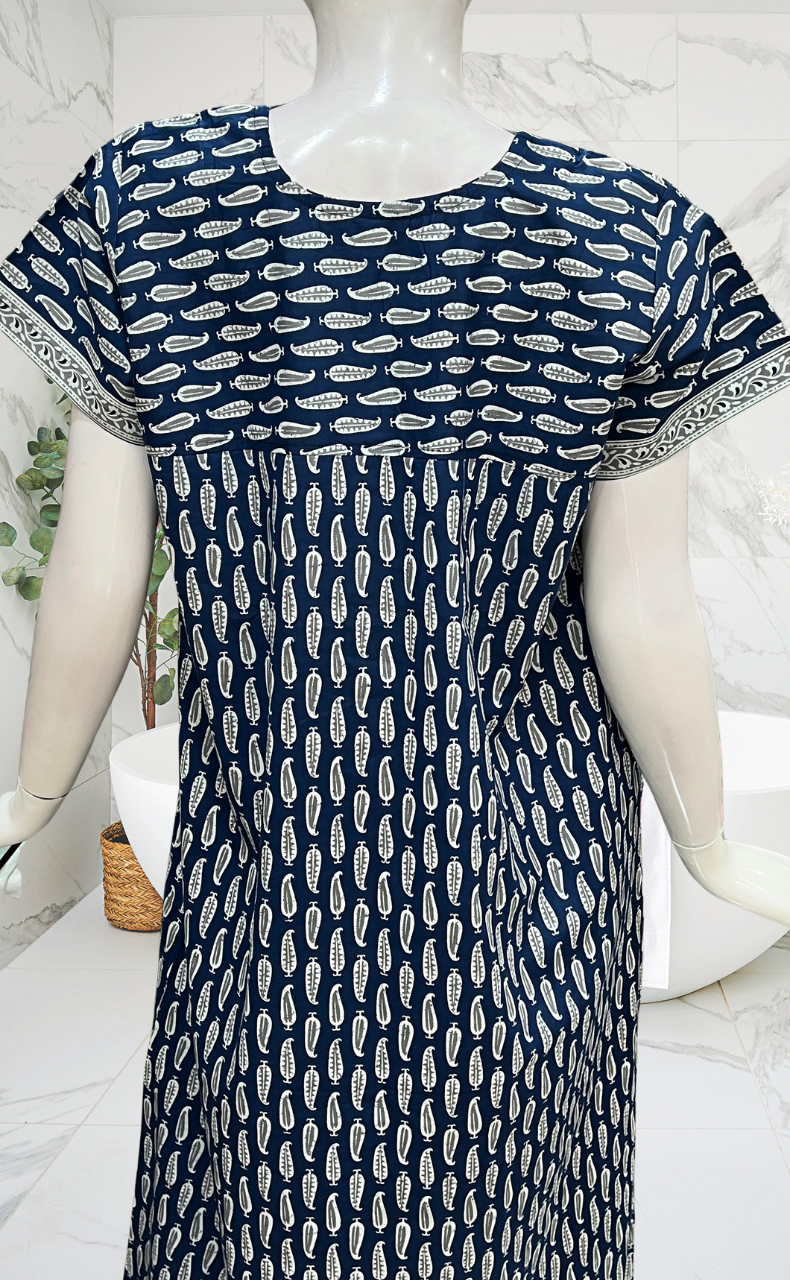 Blue Paisley Print Pure Cotton Nighty. Pure Durable Cotton | Laces and Frills - Laces and Frills