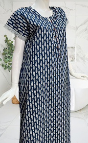 Blue Paisley Print Pure Cotton Nighty. Pure Durable Cotton | Laces and Frills - Laces and Frills