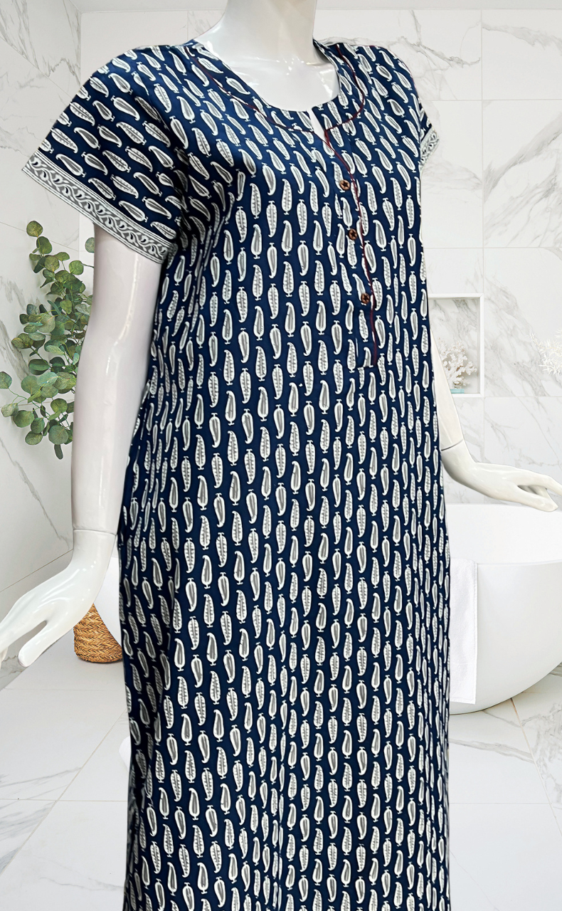 Blue Paisley Print Pure Cotton Nighty. Pure Durable Cotton | Laces and Frills - Laces and Frills