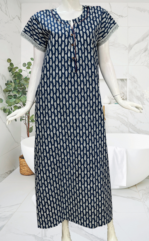 Blue Paisley Print Pure Cotton Nighty. Pure Durable Cotton | Laces and Frills - Laces and Frills