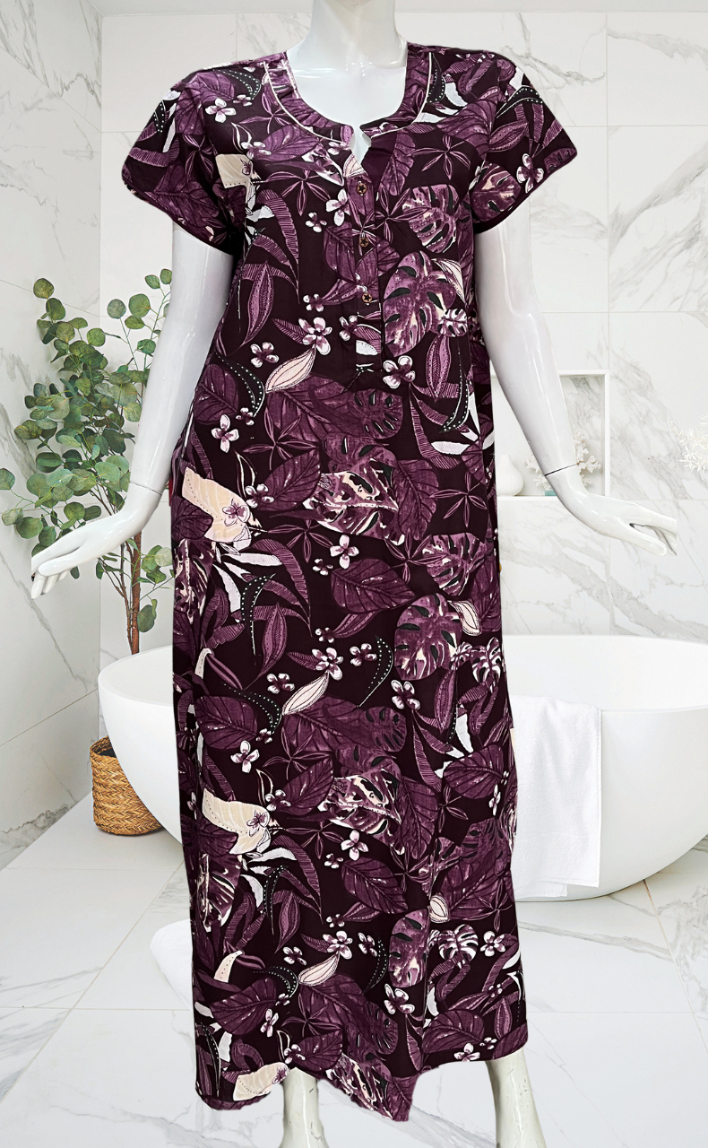 Beetroot Pink Garden Pure Cotton Nighty. Pure Durable Cotton | Laces and Frills - Laces and Frills