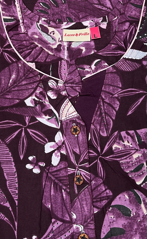 Beetroot Pink Garden Pure Cotton Nighty. Pure Durable Cotton | Laces and Frills - Laces and Frills