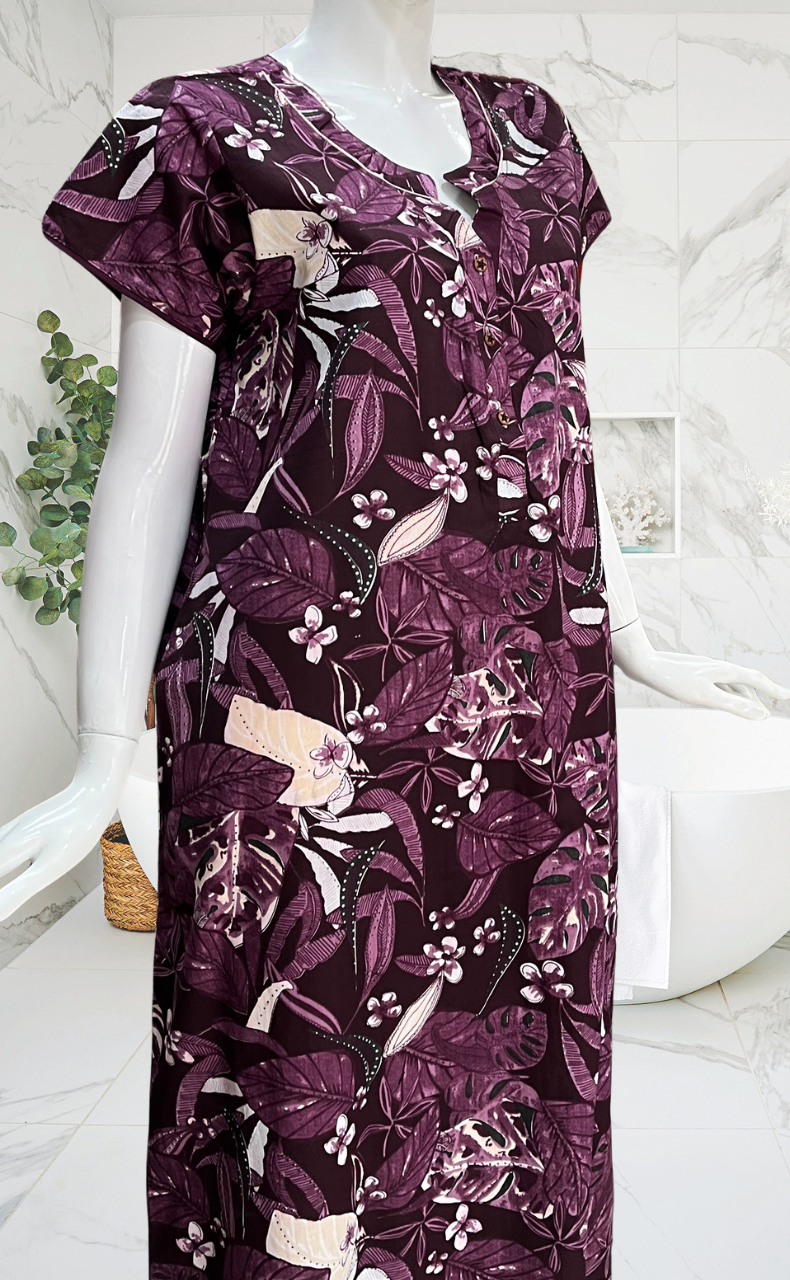 Beetroot Pink Garden Pure Cotton Nighty. Pure Durable Cotton | Laces and Frills - Laces and Frills