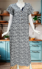 White/Blue Garden Pure Cotton Nighty. Pure Durable Cotton | Laces and Frills