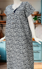 White/Blue Garden Pure Cotton Nighty. Pure Durable Cotton | Laces and Frills