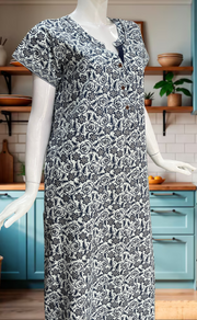 White/Blue Garden Pure Cotton Nighty. Pure Durable Cotton | Laces and Frills