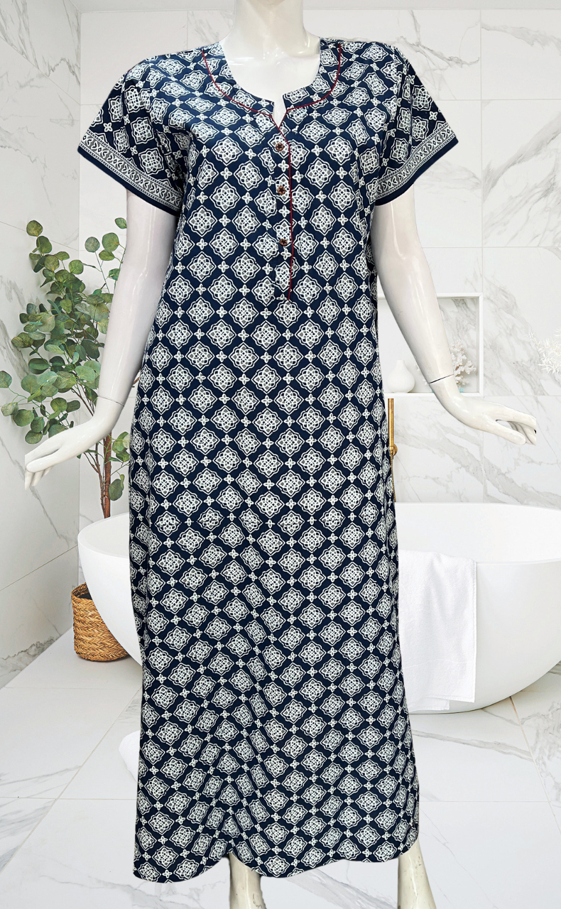 Blue Flora Pure Cotton Nighty. Pure Durable Cotton | Laces and Frills