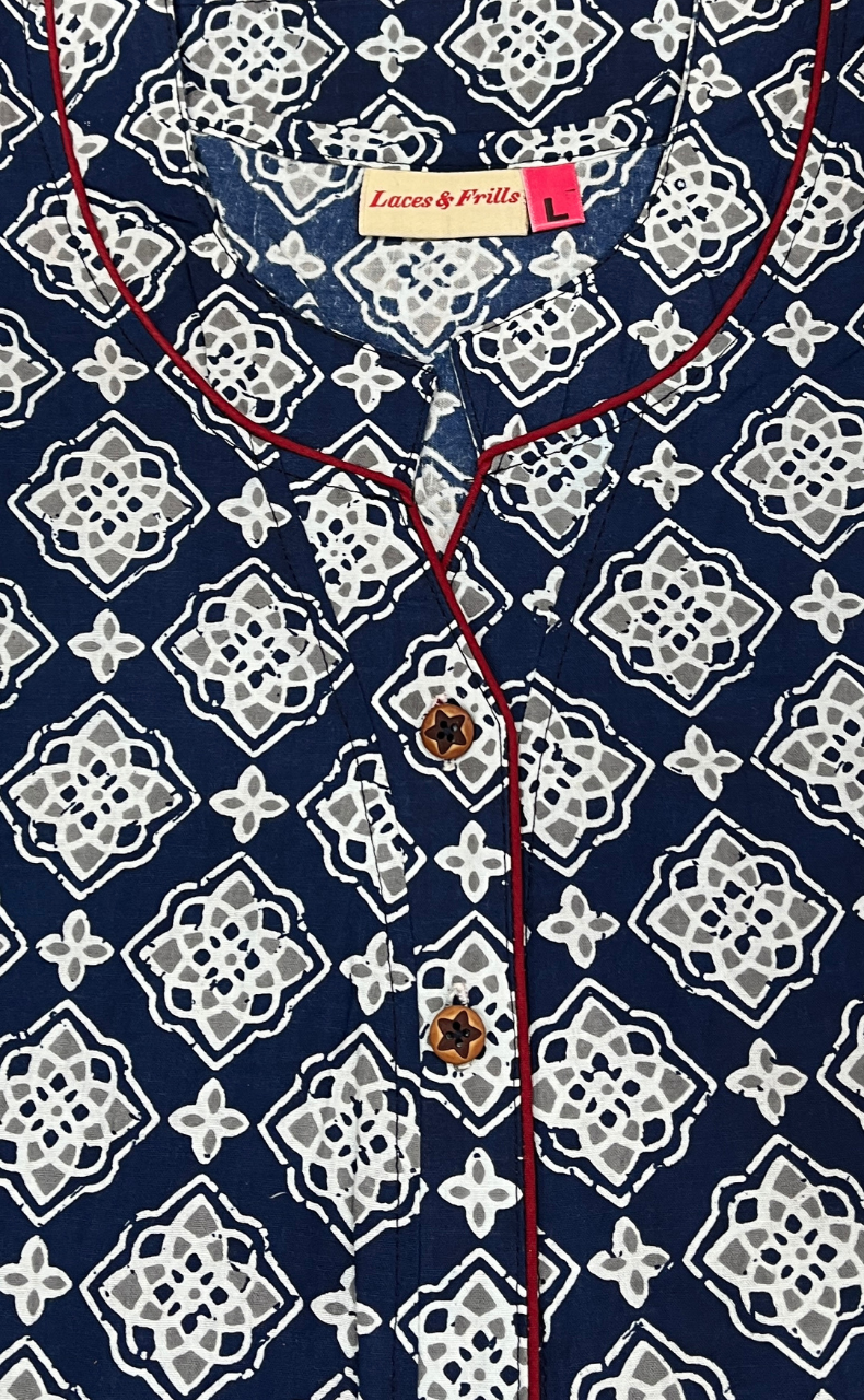 Blue Flora Pure Cotton Nighty. Pure Durable Cotton | Laces and Frills