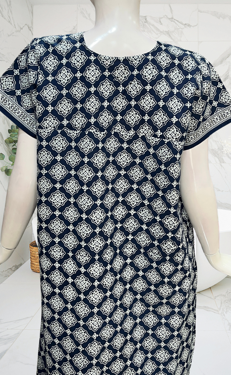 Blue Flora Pure Cotton Nighty. Pure Durable Cotton | Laces and Frills