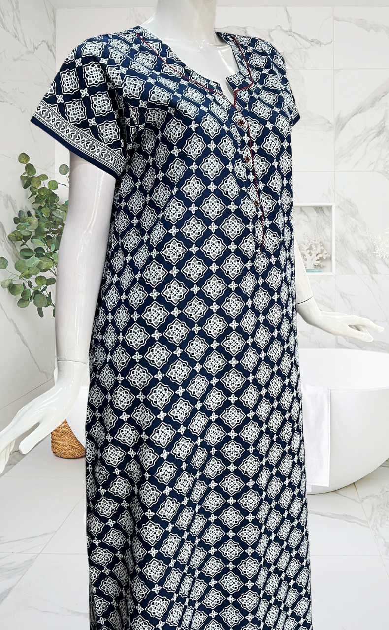 Blue Flora Pure Cotton Nighty. Pure Durable Cotton | Laces and Frills