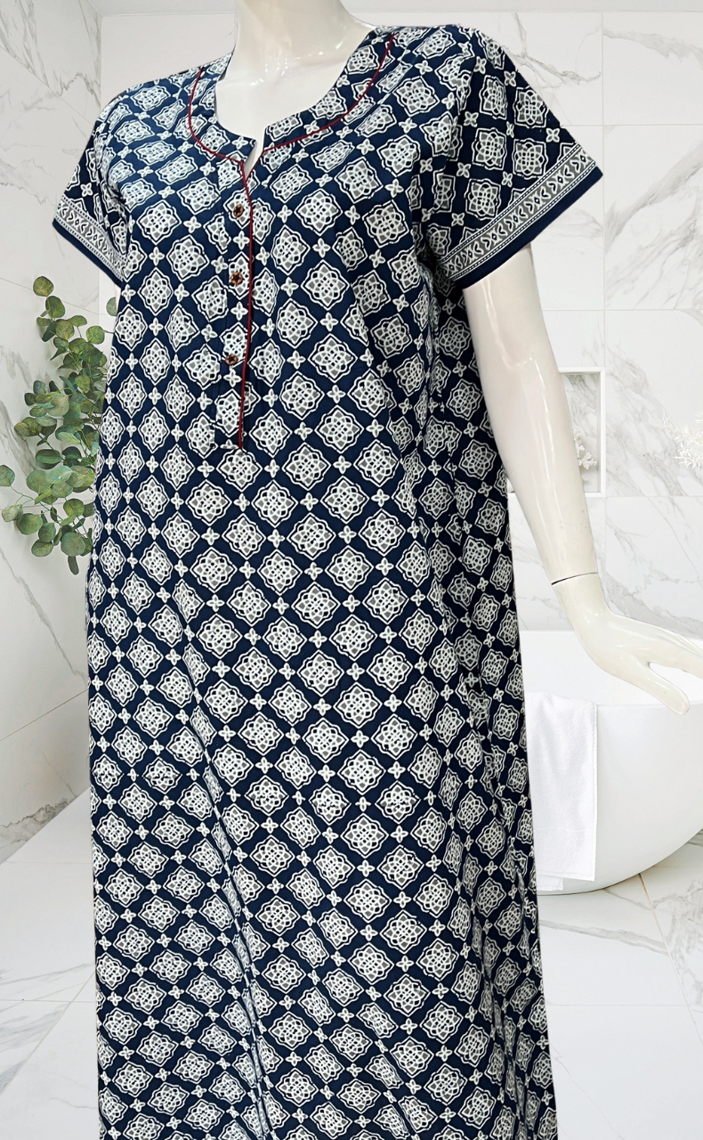 Blue Flora Pure Cotton Nighty. Pure Durable Cotton | Laces and Frills