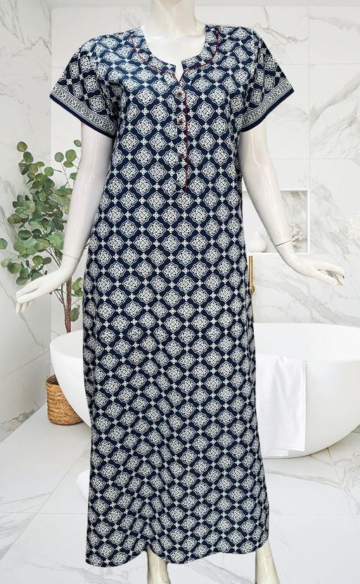 Blue Flora Pure Cotton Nighty. Pure Durable Cotton | Laces and Frills