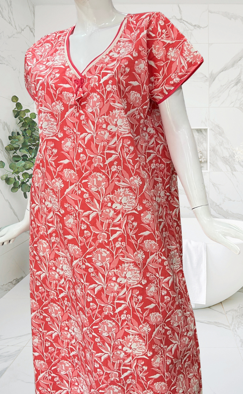 Peach Garden Pure Cotton Nighty. Pure Durable Cotton | Laces and Frills