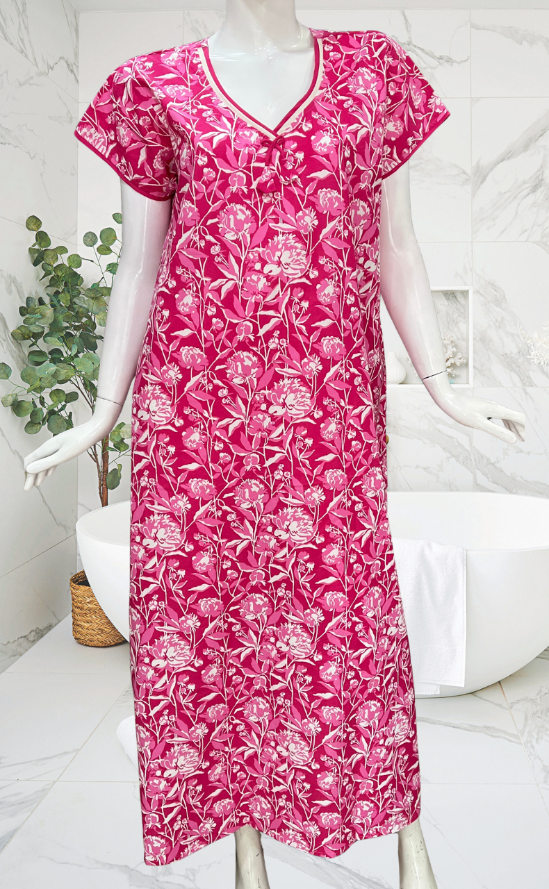 Pink Garden Pure Cotton Nighty. Pure Durable Cotton | Laces and Frills